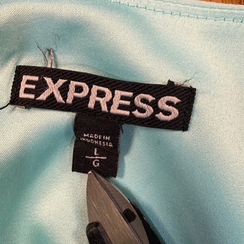 Express Seafoam Green Peplum Blouse Cap Sleeve Exposed Gold Zipper Top Large - Picture 4 of 8